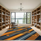 Dynamic Orange and Blue Swirling Basketball Rug