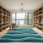 Coastal Teal Abstract Layered Wave Rug