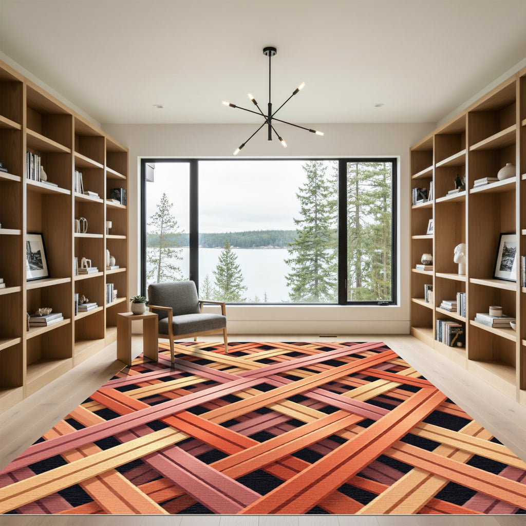 Warm Orange Woven Intersecting Bands Rug