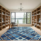 Blue Floral Diamond Medallions Rug