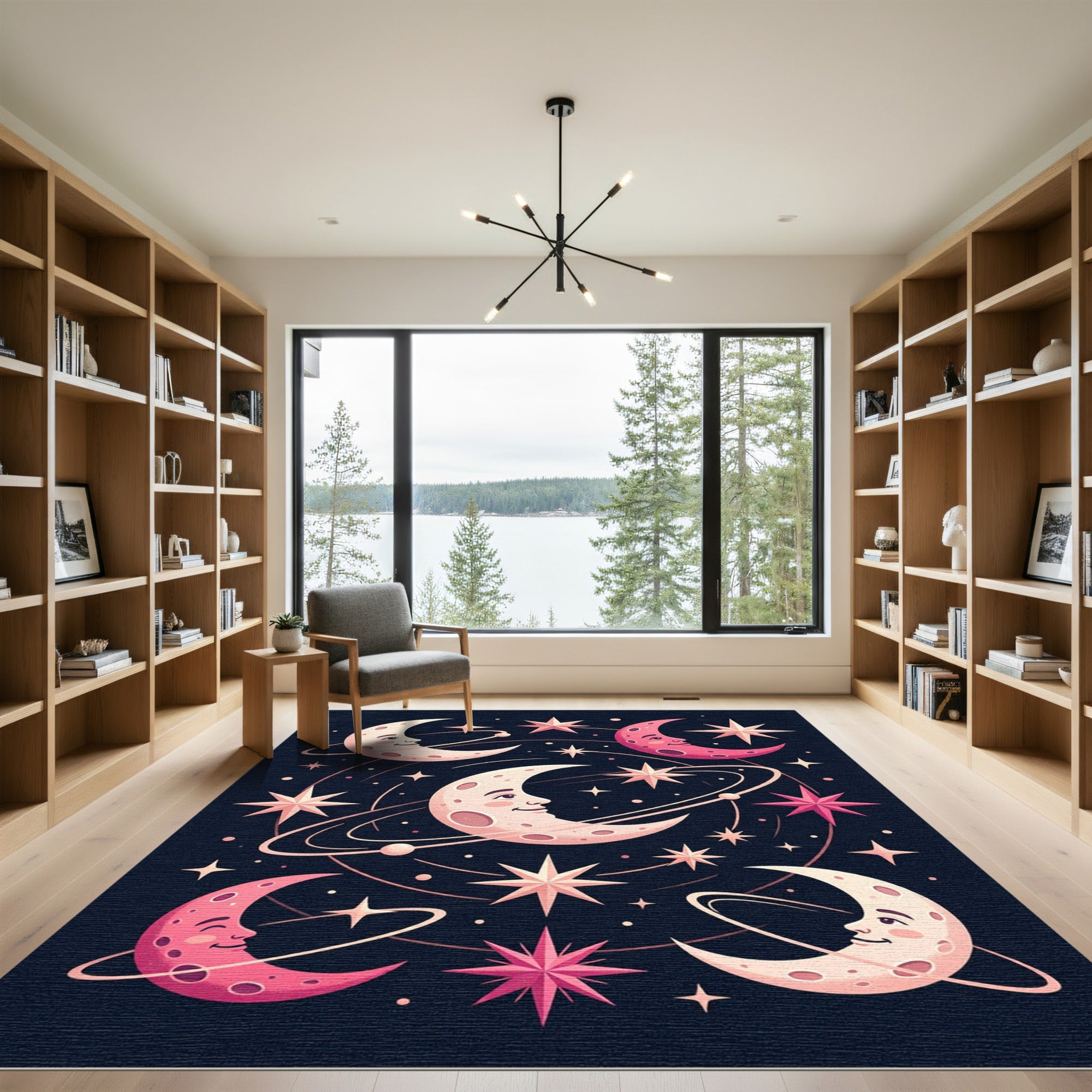 Whimsical Moon Stars Cosmic Night Rug