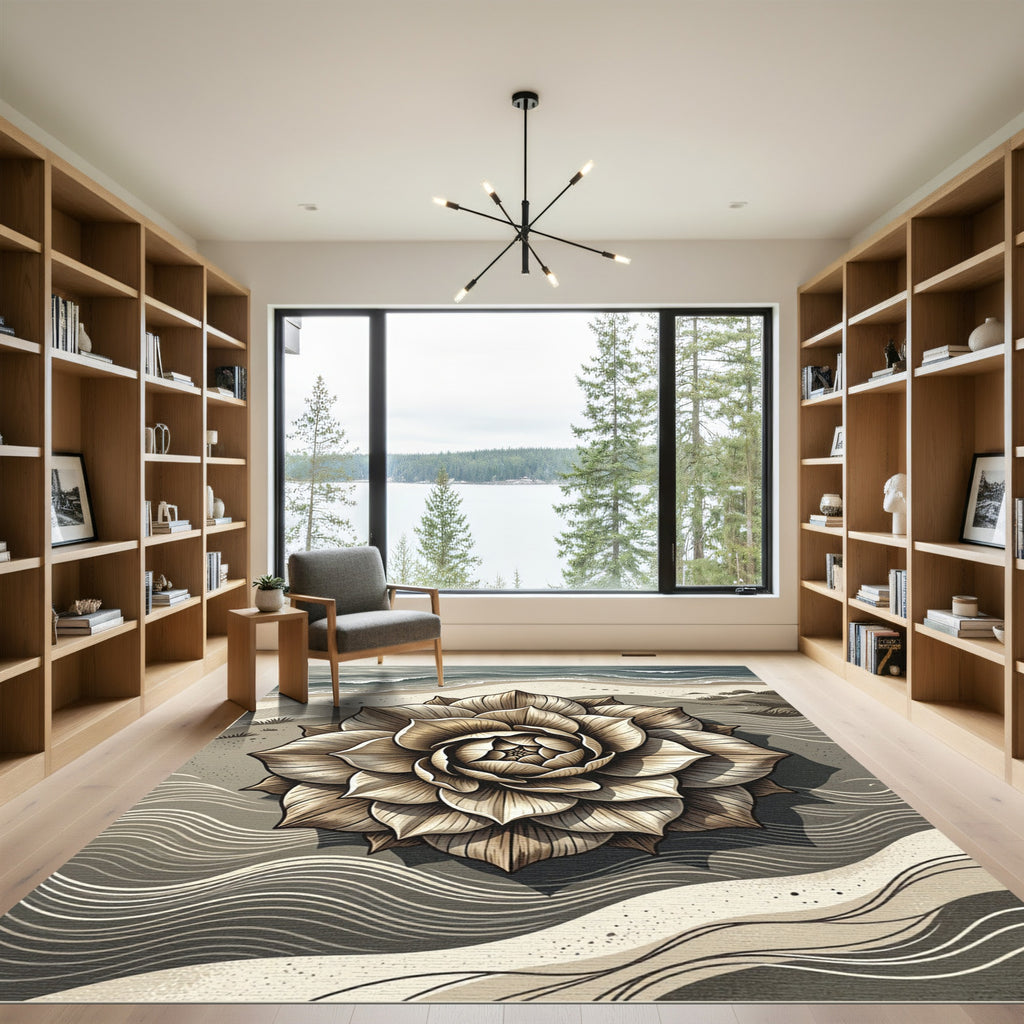Neutral Zen Lotus Sand Wave Art Rug