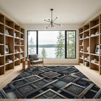 Ornate Interlocking Gray Square Medallions Rug