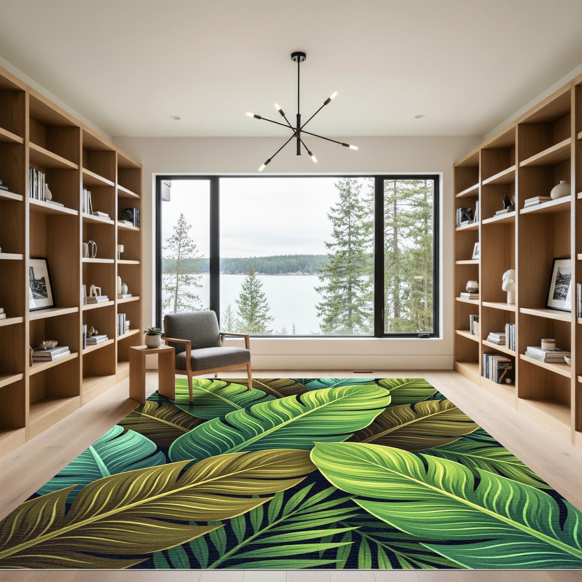 Lush Tropical Green Leafy Arrangement Rug