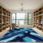 Deep Blue Abstract Brush Strokes Rug