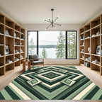 Sage Geometric Layered Diamond Maze Rug
