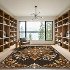 Ornate Golden Floral Medallion Chocolate Background Rug