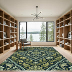 Deep Green Floral Fish Medallion Rug
