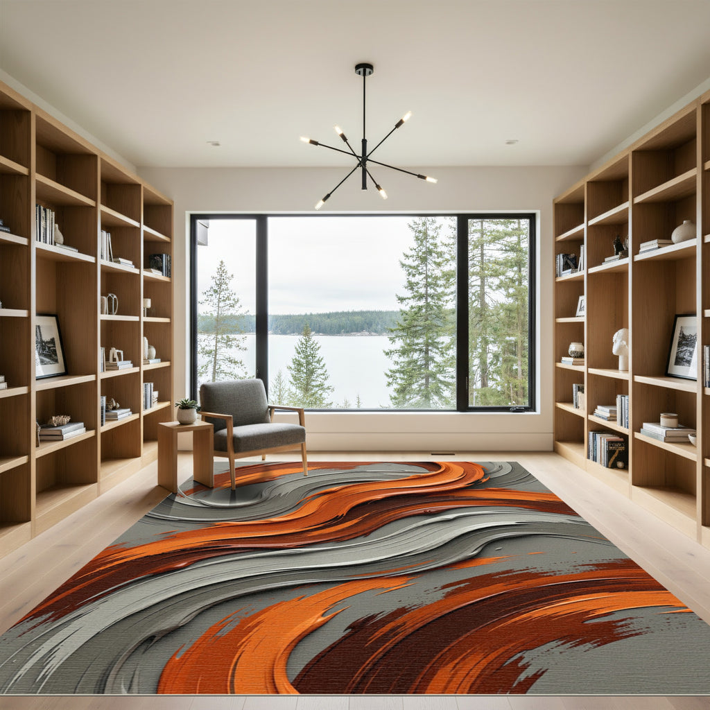 Bold Orange Brown Swirl Texture Rug