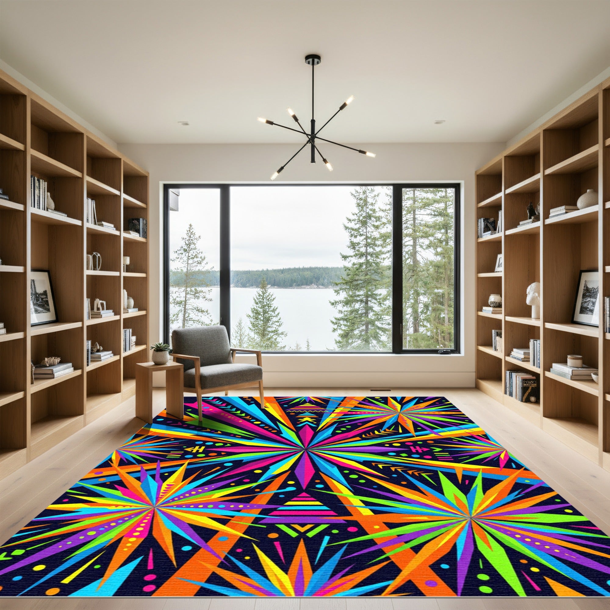 Vibrant Multicolored Geometric Neon Burst Rug
