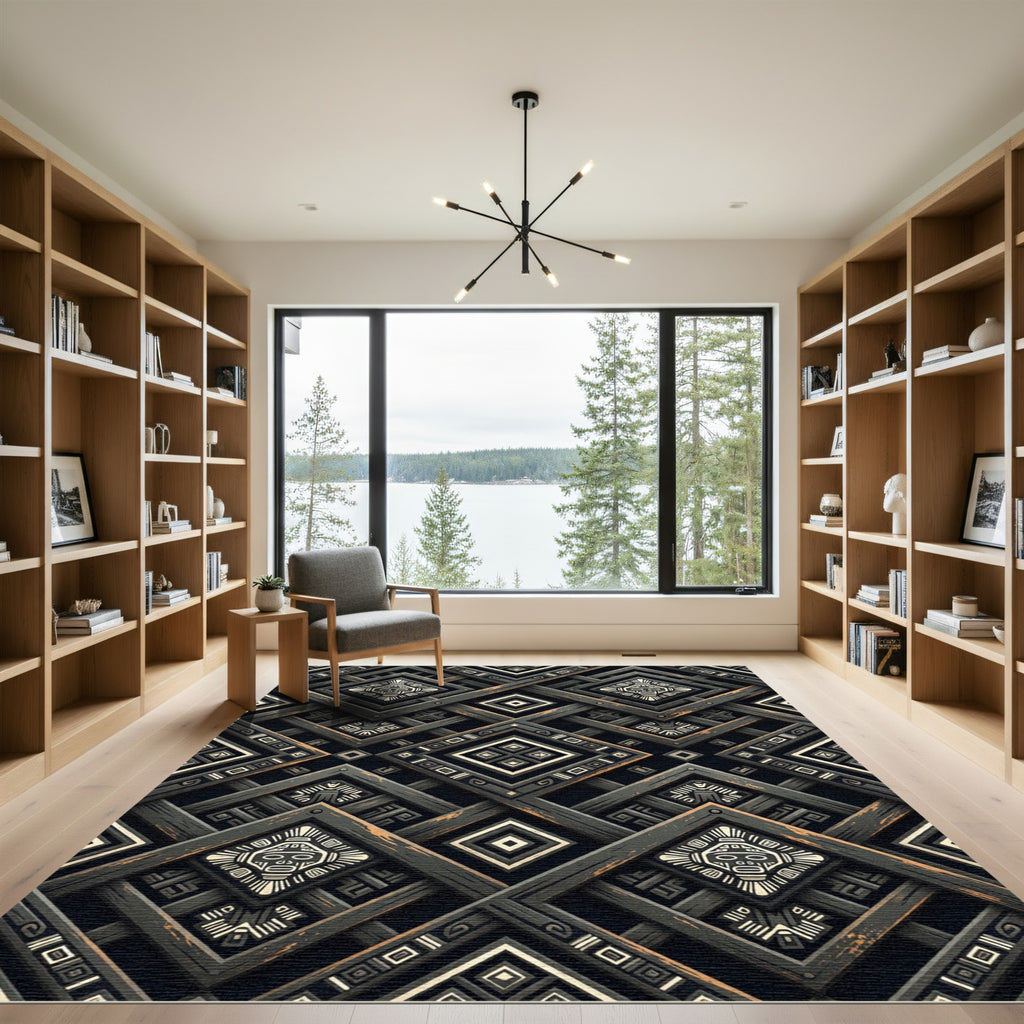 Tribal Face Interlocking Diamond Rug