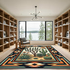 Southwestern Desert Cactus Geometric Border Rug