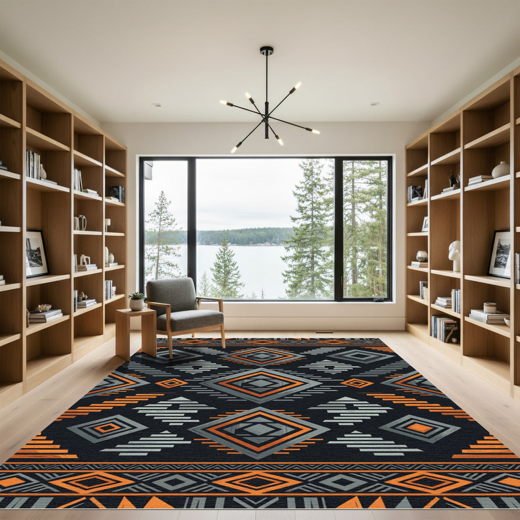 Bold Orange and Gray Geometric Diamond Rug