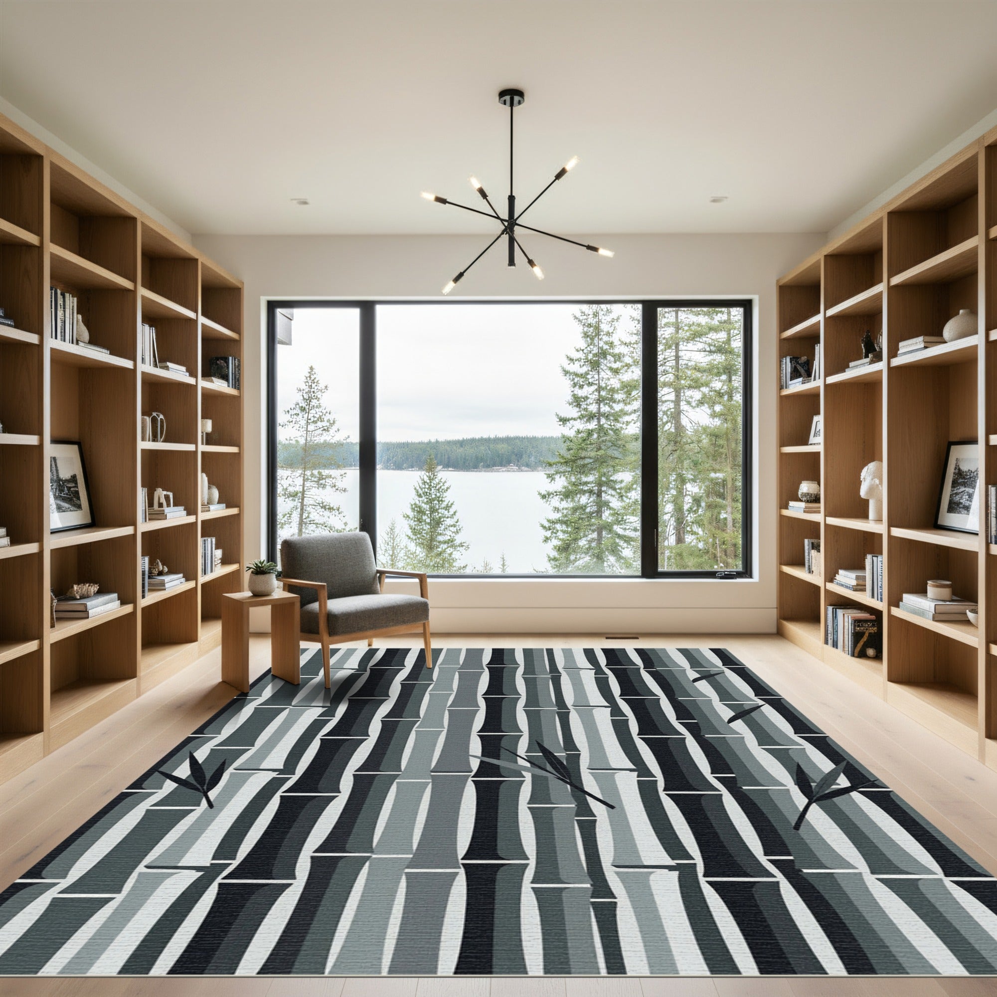 Monochromatic Bamboo Grove Silhouette Rug