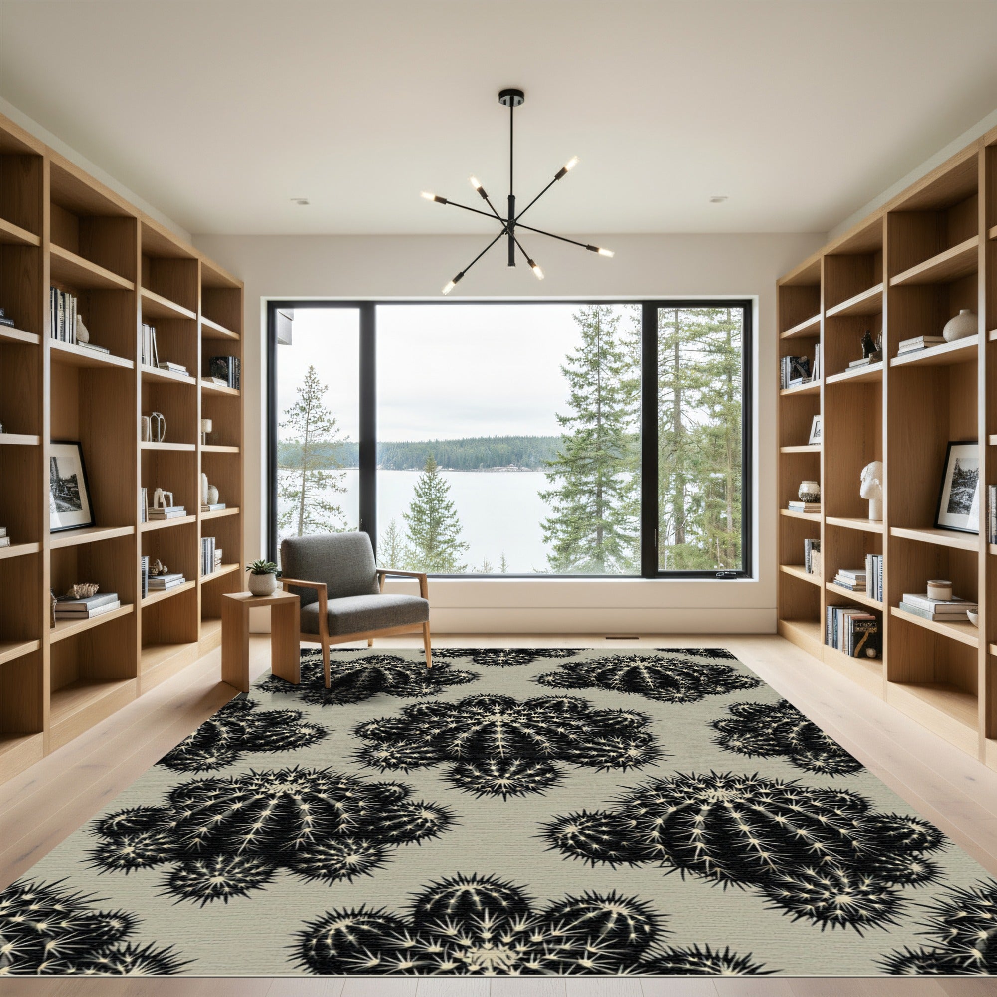 Monochrome Black Cactus Cluster Rug