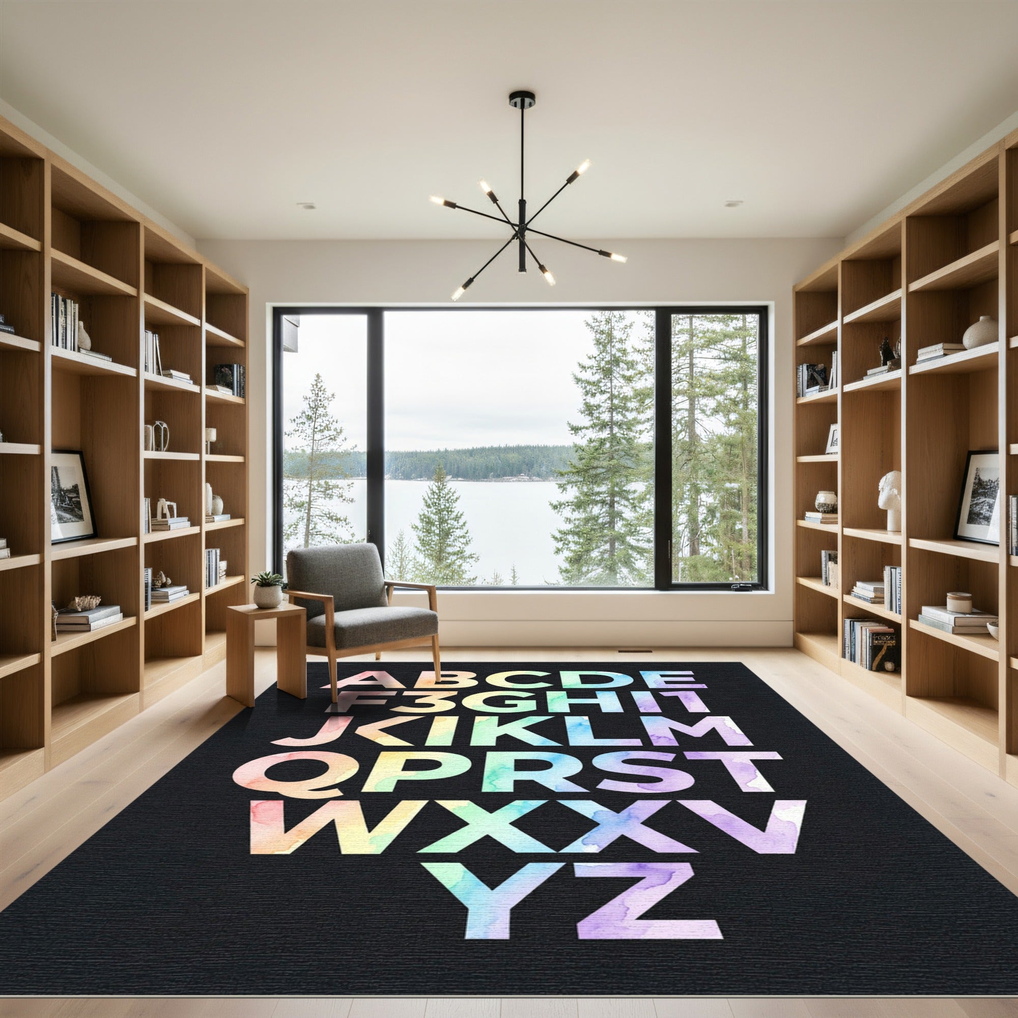 Watercolor Rainbow Alphabet Typography Wall Art Rug