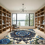 Ornate Blue Rose Damask Medallion Rug