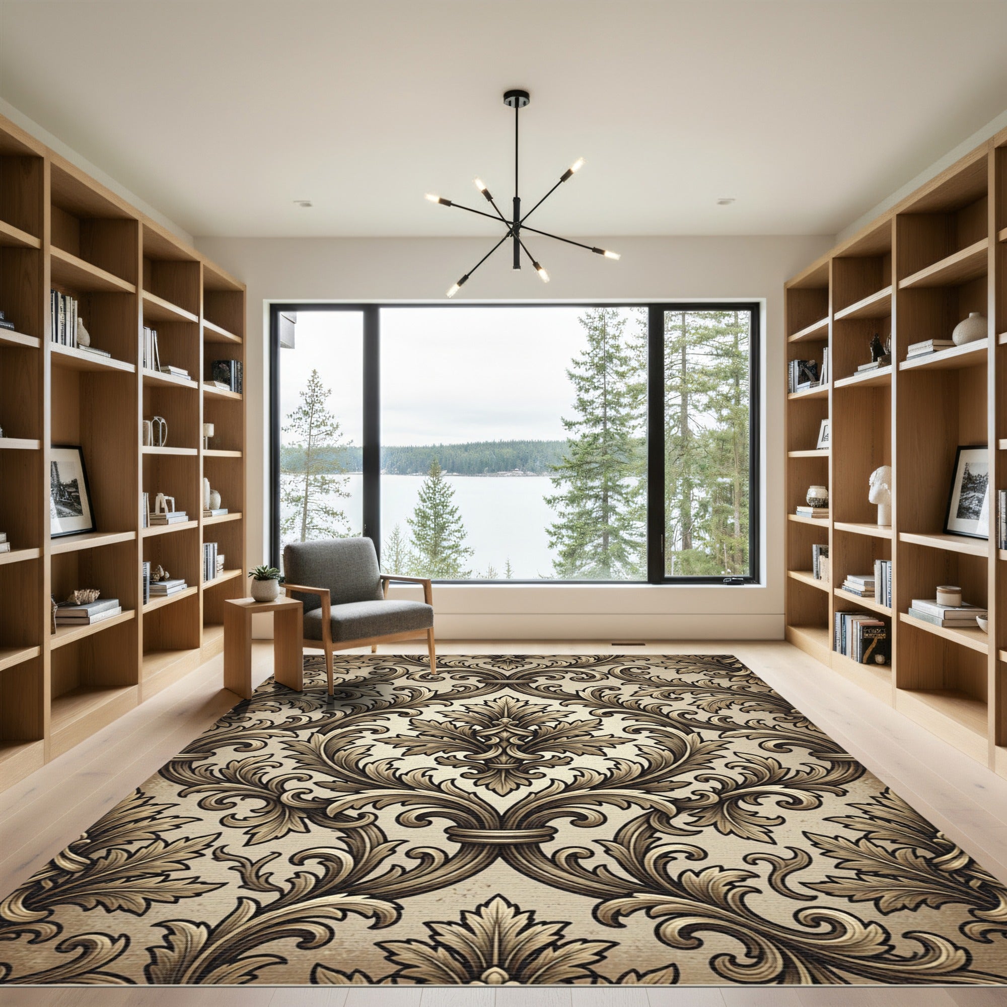 Vintage Beige Acanthus Scroll Rug