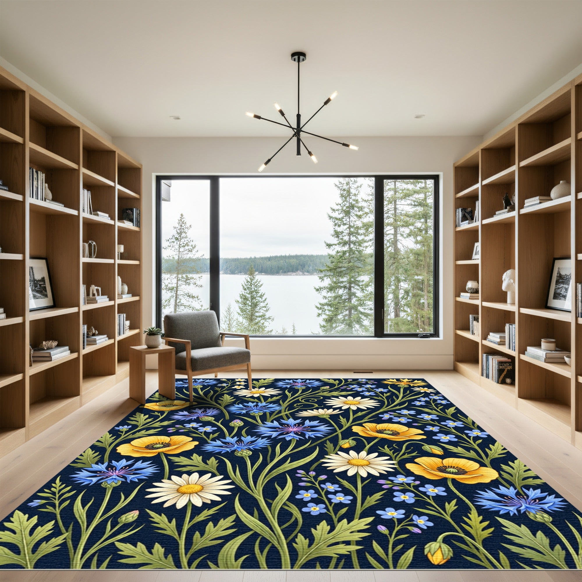 Vibrant Navy Cornflower Meadow Floral Rug