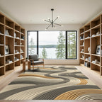 Neutral Sand Golden Abstract Wavy Lines Rug