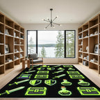 Neon Pixel Gamer Icon Grid Rug