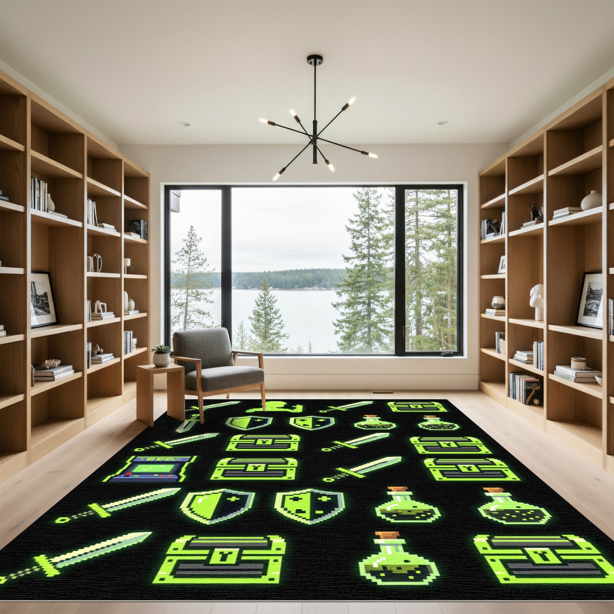 Neon Pixel Gamer Icon Grid Rug