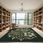 Earthy Sage Floral Scroll Botanical Rug