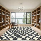 Distressed Charcoal Intersecting Lattice Grid Rug