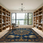 Elegant Navy and Gold Acanthus Medallion Rug