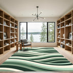 Modern Sage Green Flowing Wave Rug