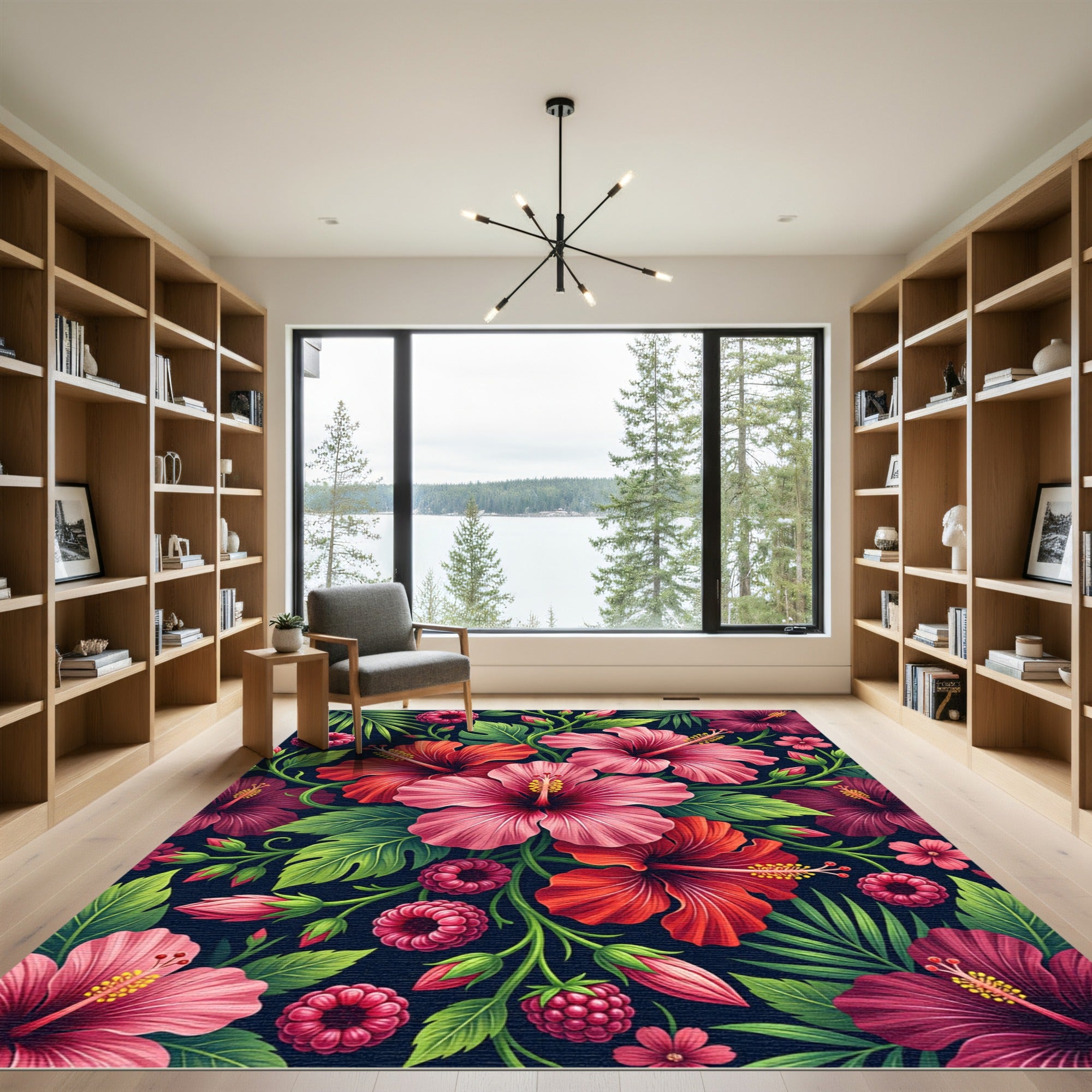 Vibrant Tropical Hibiscus Berry Field Rug