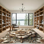 Elegant Cream Rose Filigree Floral Scroll Rug