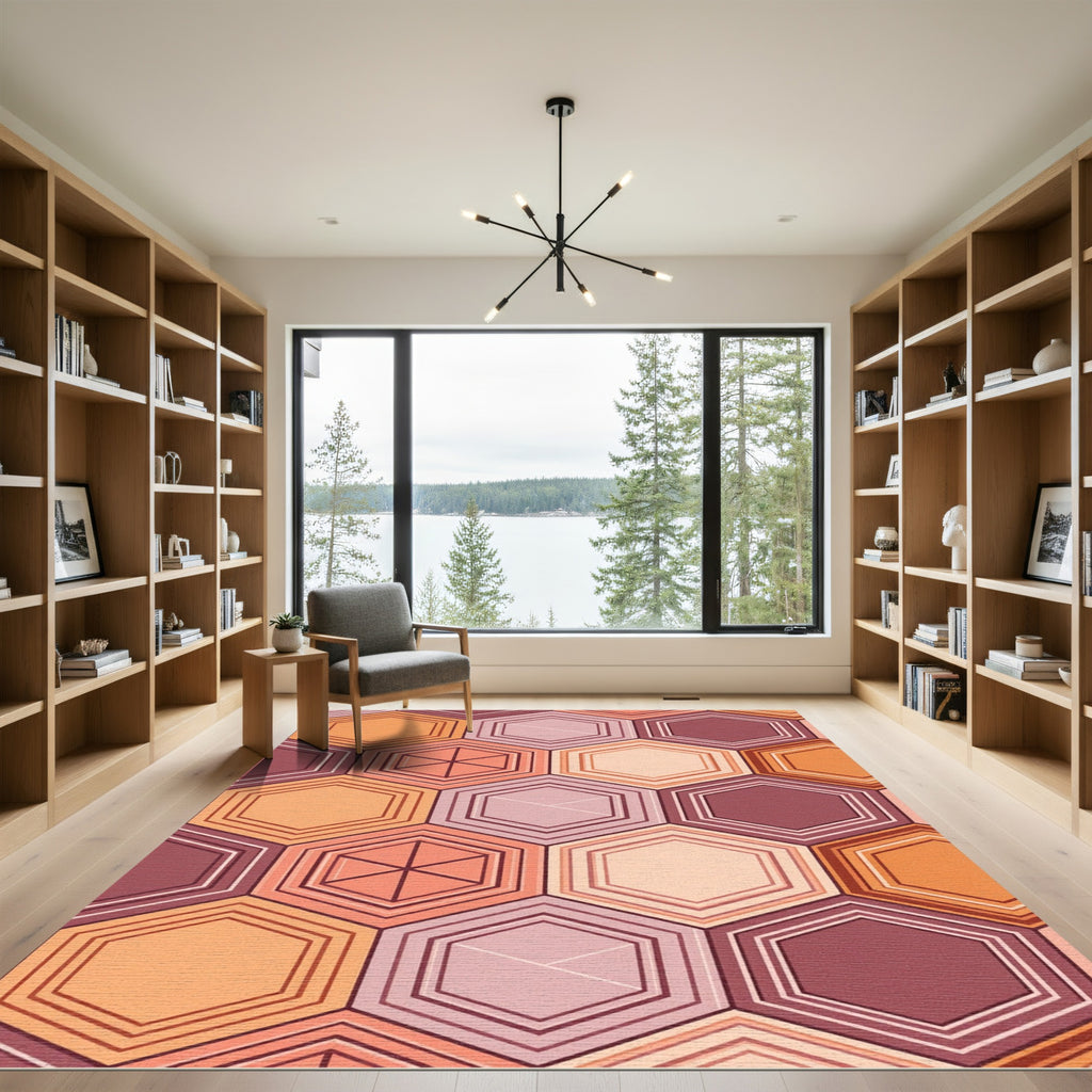 Warm Sunset Geometric Hexagon Mosaic Rug
