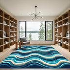 Abstract Oceanic Waves in Cyan and Navy Rug