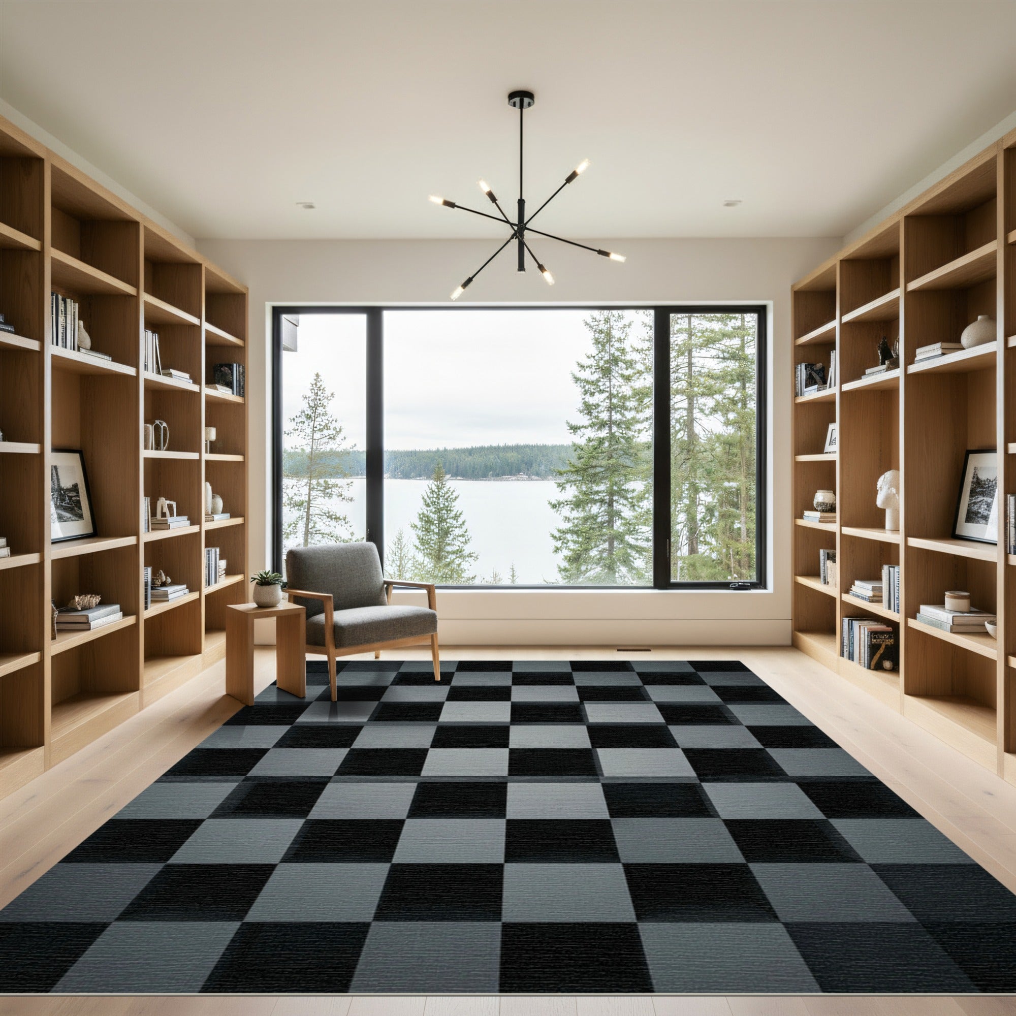 Minimalist Charcoal Gray 3D Geometric Cube Rug