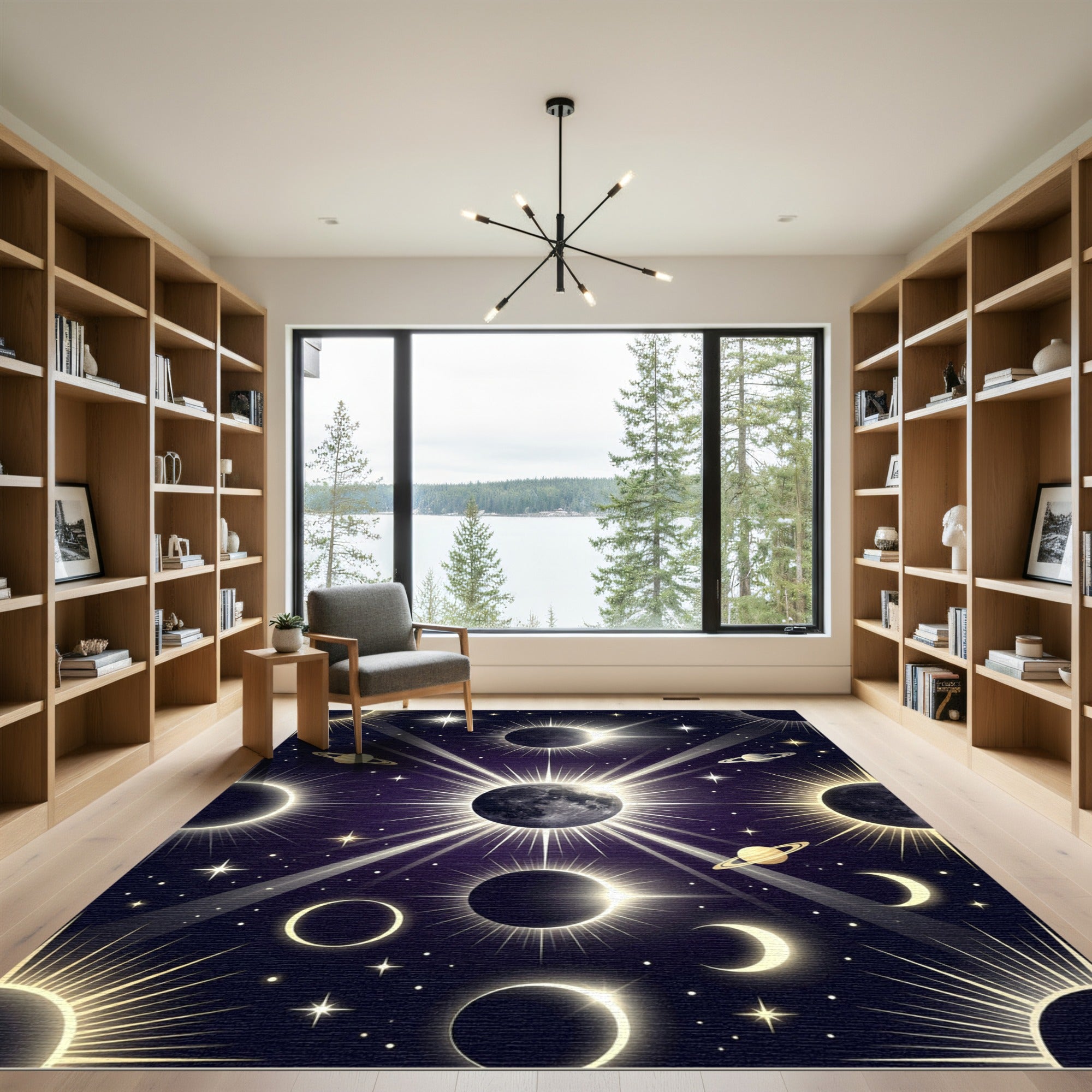 Celestial Sun Moon Lunar Gold Galaxy Rug