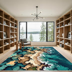 Abstract Coastal Flowing Teal Sand Rug