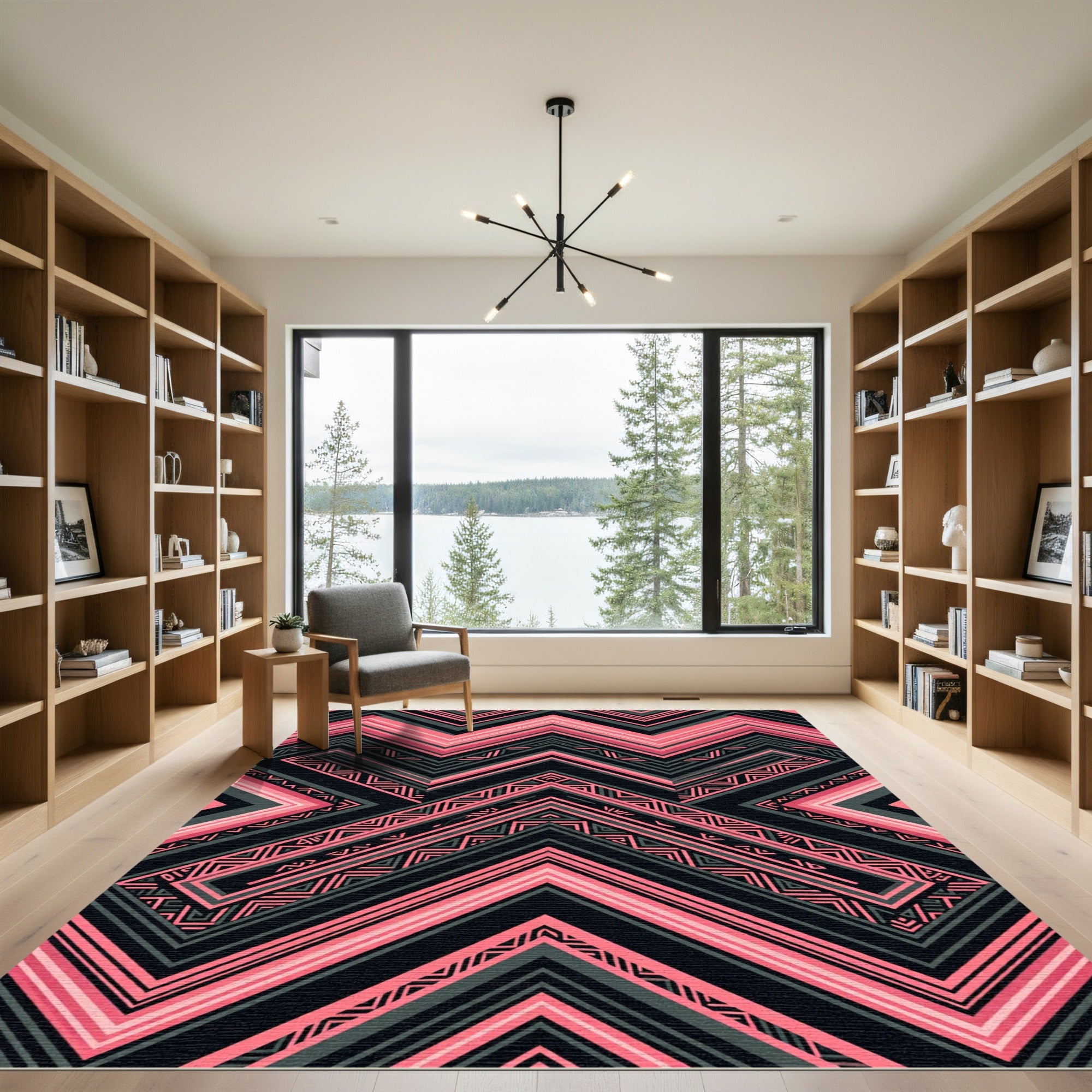 Bold Pink Charcoal Geometric Chevron Rug
