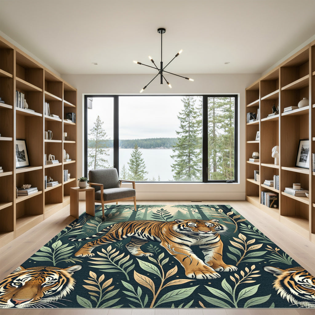 Majestic Tiger Jungle Foliage Rug