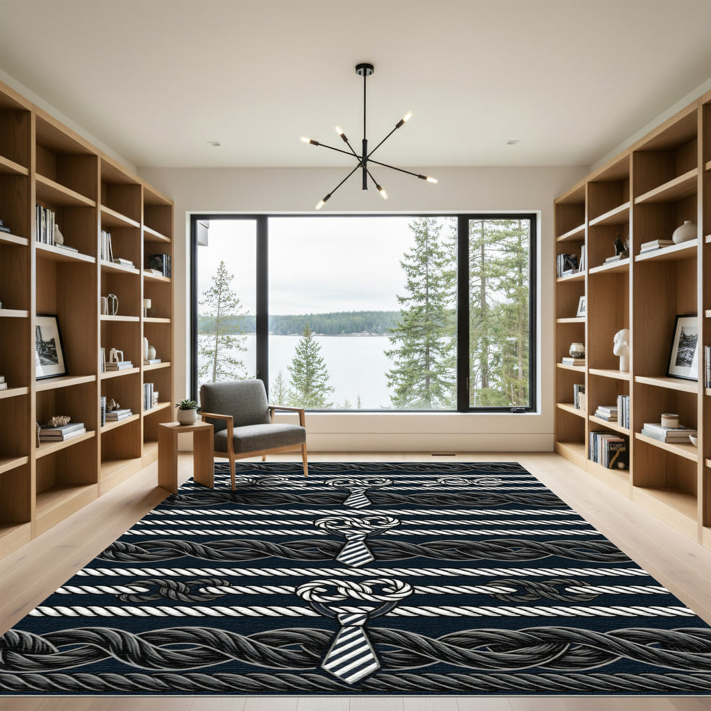 Nautical Rope Knot Striped Navy Decor Rug