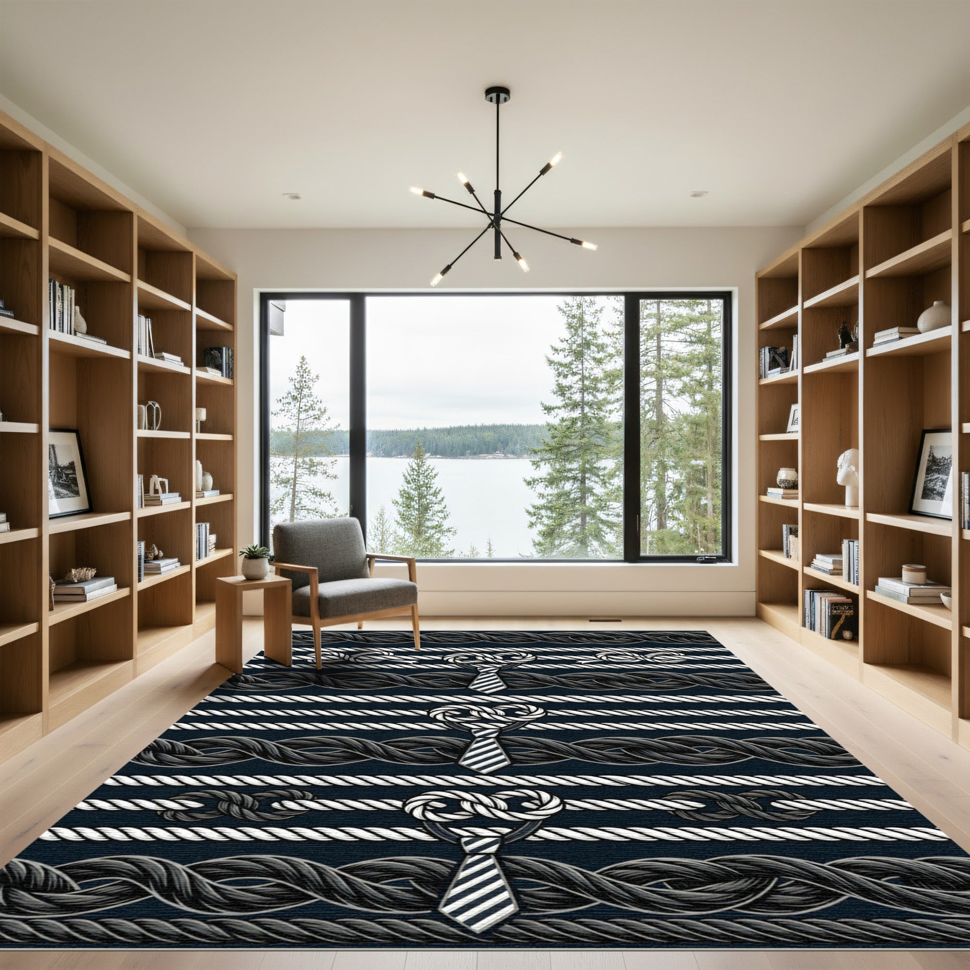Nautical Rope Knot Striped Navy Decor Rug