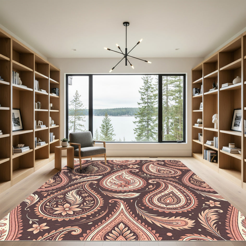 Elegant Pink Paisley Floral Tapestry Rug