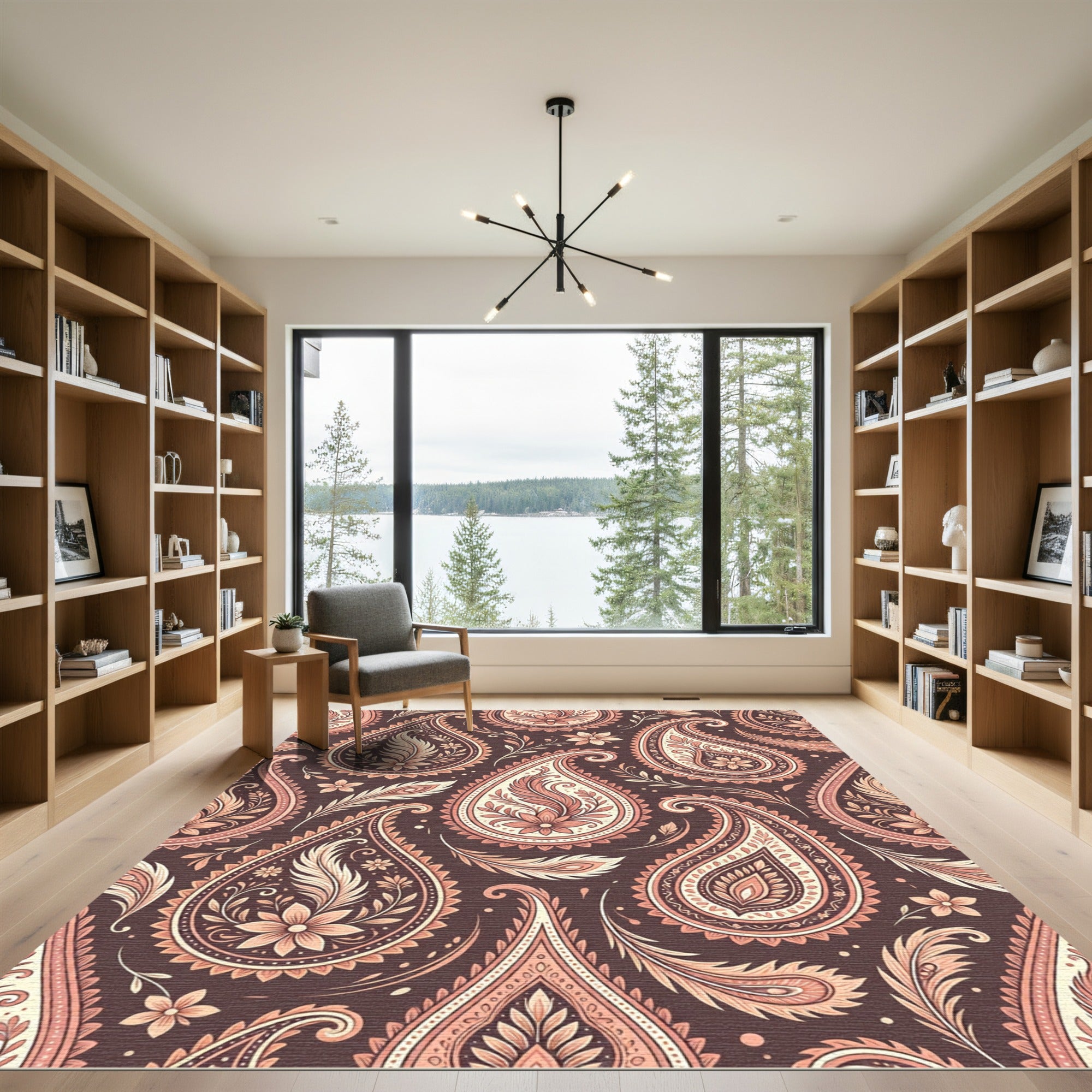 Elegant Pink Paisley Floral Tapestry Rug