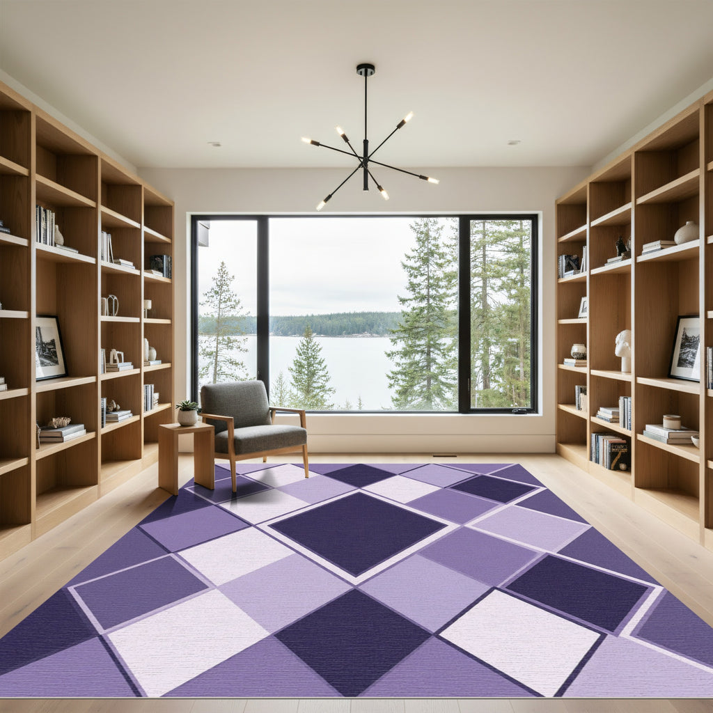 Sophisticated Purple Violet Argyle Geometric Rug