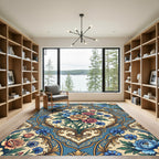Damask Blue Floral Medallion Rug