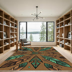Earthy Teal Feather Arrow Geometric Rug