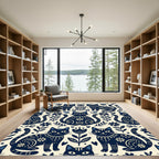 Navy Folk Art Cat Meadow Rug