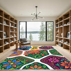 Vibrant Floral Medallion Folk Elements Rug