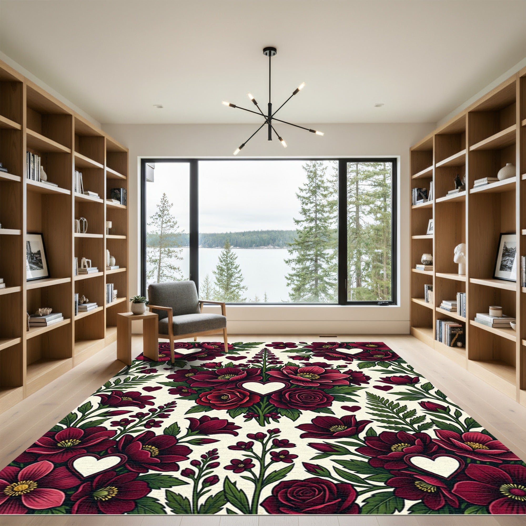 Crimson Floral Heart Medley Rug