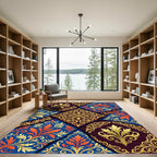 Ornate Gold Blue Orange Floral Patchwork Rug